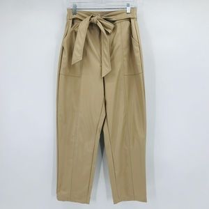 BCBG High Waist Faux Leather Straight Leg Pants Tan Khaki Size Medium